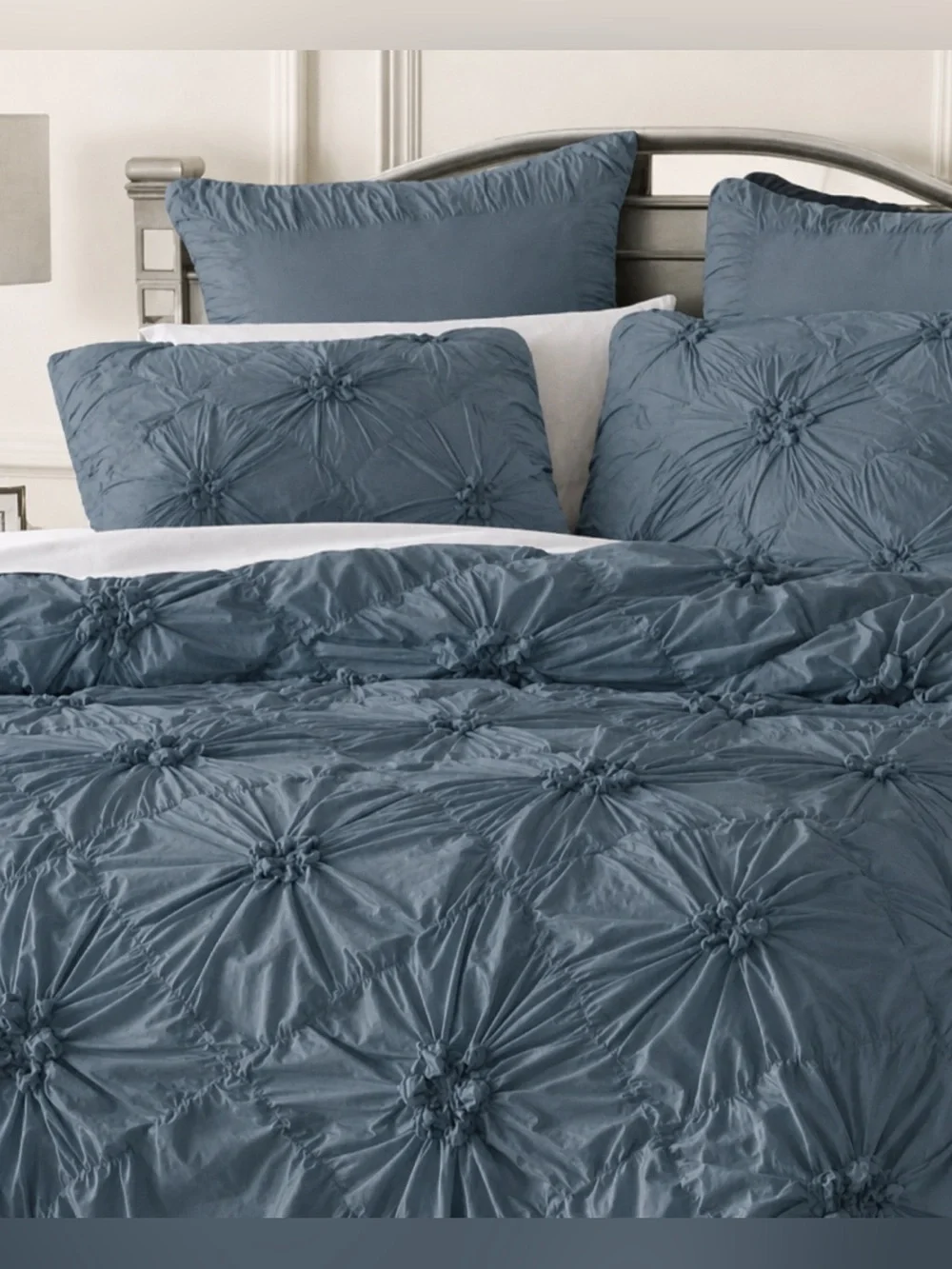 Pier One Rosette Duvet Cover Queen Blue Bedding Romantic Decor